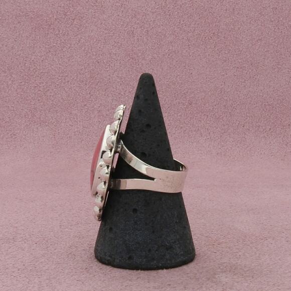 mexico sterling silver vintage braided pink jasper ring size 8 - Picture 2 of 3